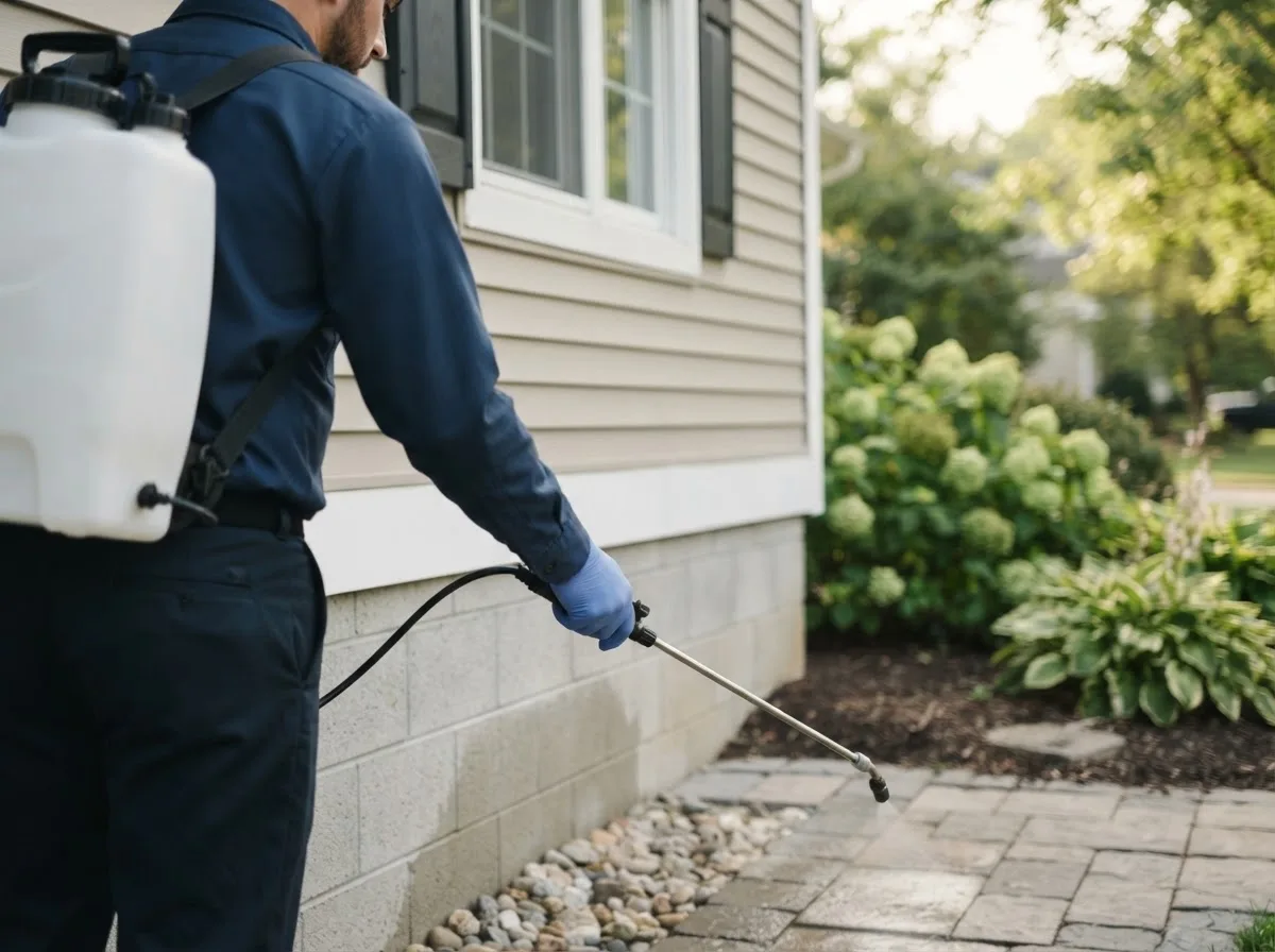 Pest control technician inspecting a home in Cressey, CA